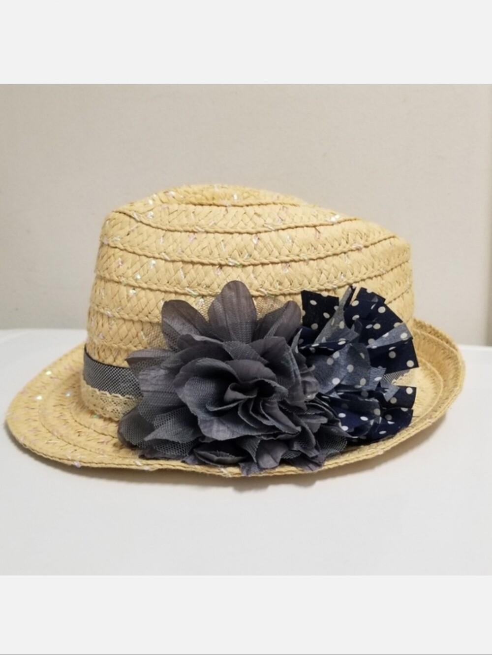 LIMITED TOO Blue Floral Straw Fedora Fashion Hat